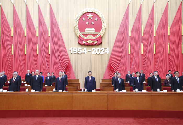 9月14日上午，中共中央、全国人大常委会在北京人民大会堂隆重举行庆祝全国人民代表大会成立70周年大会。习近平、李强、赵乐际、王沪宁、蔡奇、丁薛祥、李希、韩正等出席大会。新华社记者 鞠鹏 摄.jpg